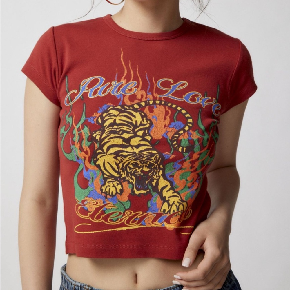 Women's Red Graphic Baby Tee